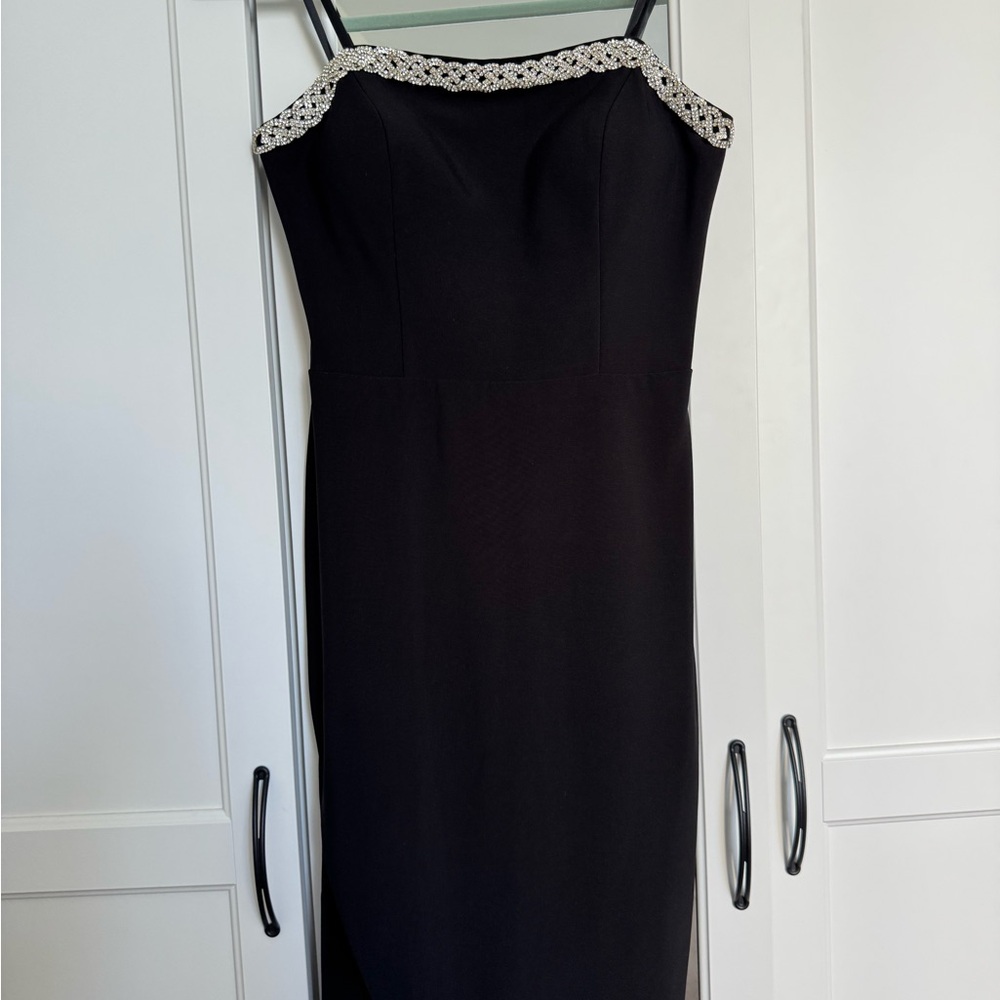 Aqua Elegant Black Dress with Embellished Straps